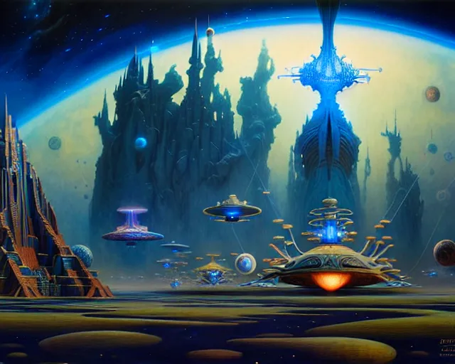 Image similar to babylon 5 space station, fantasy landscape made of fractals facing each other, ultra realistic, wide angle, intricate details, the fifth element artifacts, highly detailed by peter mohrbacher, hajime sorayama, wayne barlowe, boris vallejo, aaron horkey, gaston bussiere, craig mullins