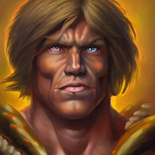 Image similar to portrait painting of he - man in style of kenne gregoire, 4 k,, highly detailed, epic lighting