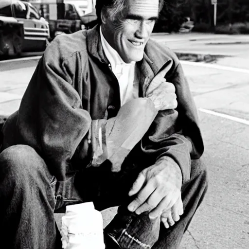 Image similar to Mitt Romney as a homeless man. CineStill