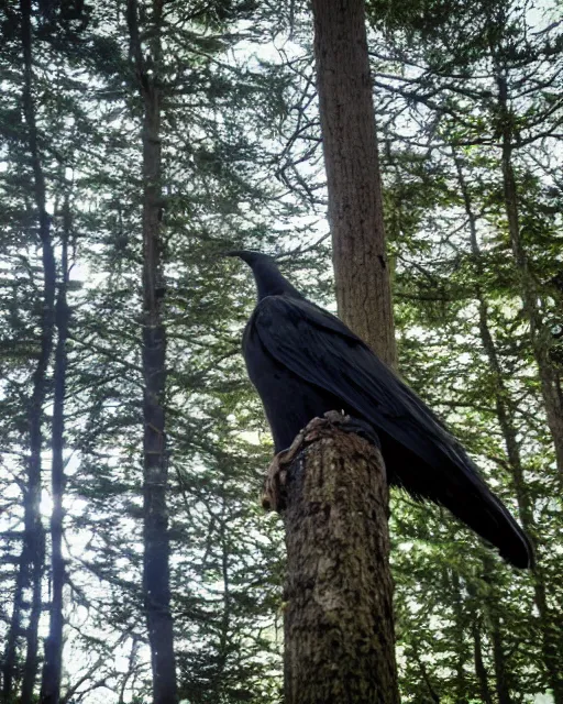 Image similar to a flying crow in a forest. hyper realistic and anamorphic 2 0 1 0 s movie still of giovanni falcone, by paolo sorrentino, leica sl 2 3 0 mm, beautiful color, high quality, high textured, lens flare, refined face