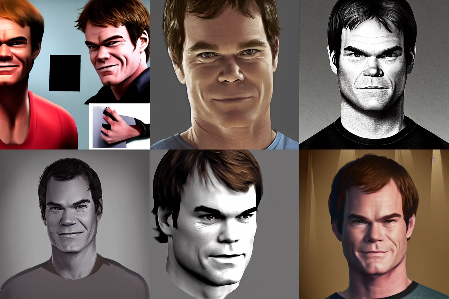 Prompt: dexter morgan smiling and pointing at the camera, photorealistic, high contrast