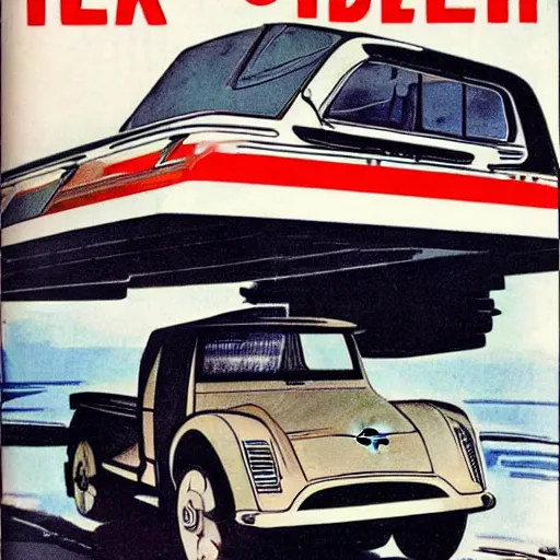 Image similar to tesla cyber truck, 1 9 6 0 s magazine art