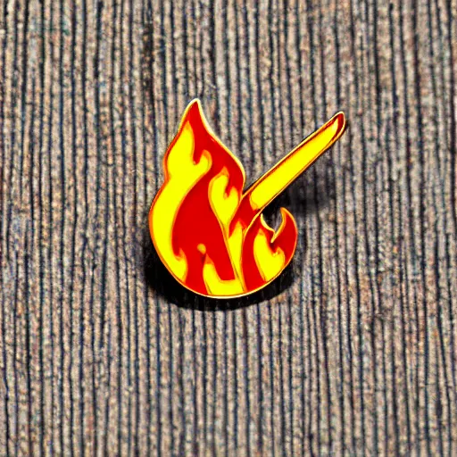 Image similar to a photo of a retro minimalistic fire flame warning enamel pin, use of negative space allowed, smooth curves
