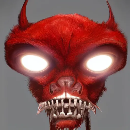 Prompt: realistic portrait of a grox from spore, red furry creature with one robotic eye, pointy ears, dramatic lighting, illustration by greg rutkowski, yoji shinkawa, 4 k, digital art, concept art, trending on artstation