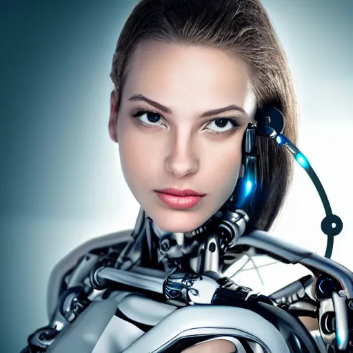 Prompt: portrait photo of a beautiful female cyborg ((((((((((((((((((((((((((looking up)))))))))))))))))))))))