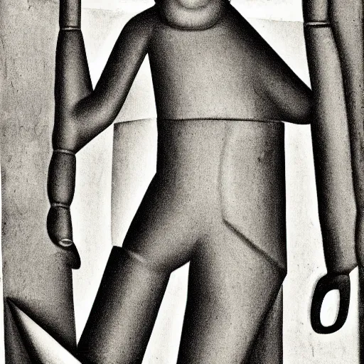 Image similar to black and white dada artwork of the golem from prague lab