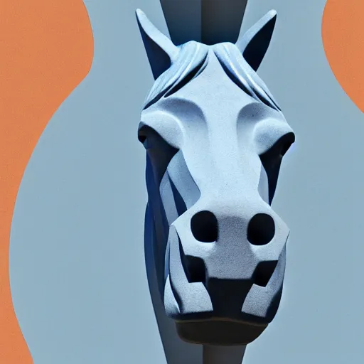 Prompt: horse head statue , background from blue to red