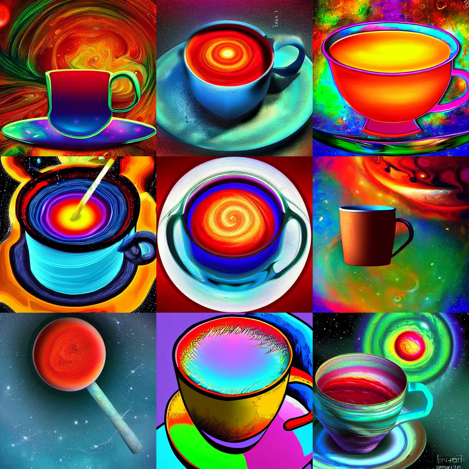 Prompt: A cup of Jupiter, mind blowing digital art, colorful, masterpiece