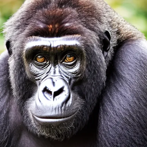 Image similar to portrait photo of a curious silverback gorilla with joe biden's facial features looking into the camera, indoors, f 1. 4, golden ratio, rim light, top light, overcast day