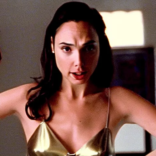 Prompt: gal gadot in patrick bateman apartment in american psycho ( 1 9 9 9 )