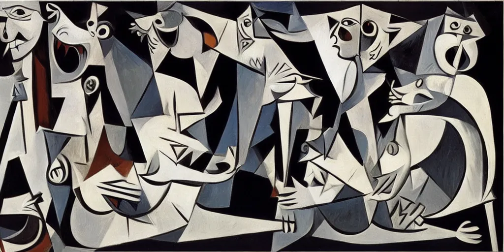 Prompt: guernica by picasso, hyper realistic,