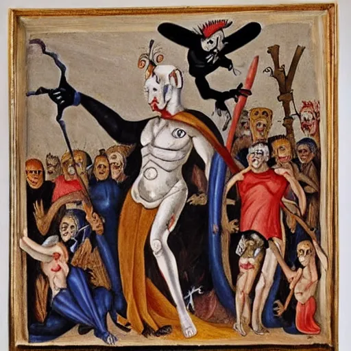 Image similar to danhausen waving to the crowd dante's inferno!!! medieval painting, oil painting