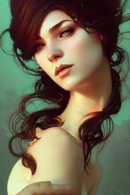 Image similar to a very beautiful siren woman, fantasy, portrait, sharp focus, intricate, elegant, digital painting, artstation, matte, highly detailed, concept art, illustration, ambient lighting, art by ilya kuvshinov, artgerm, Alphonse mucha, and Greg Rutkowski