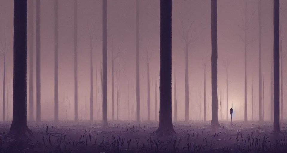 Image similar to A fantastic forest with a swamp, by simon stalenhag