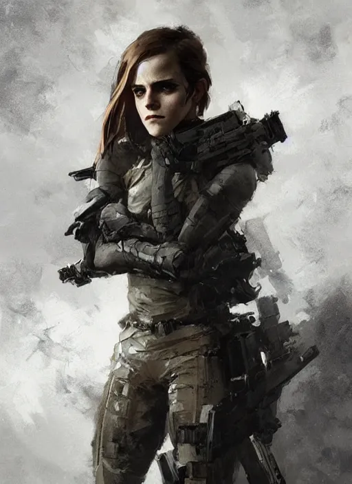 Image similar to emma watson wearing metal gear armor dramatic lighting cinematic cinematic lighting art by Richard Schmid by Yoji Shinkawa by greg rutkowski by Jeremy Lipking