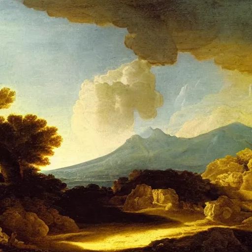 a volcano seething, ethereal landscape, claude lorrain | Stable ...