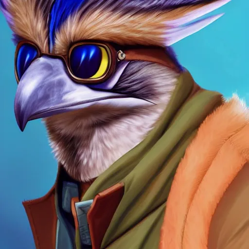 Image similar to a professional portrait of Falco Lombardi, intricate, elegant, digital painting, concept art, smooth, sharp focus, illustration, from Starfox