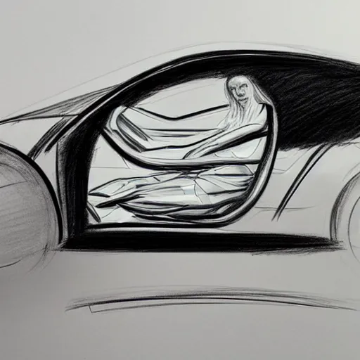 Image similar to apple\'s car to be released in 2027 as sketched by Leonardo davinci. Concept sketch. Full body image