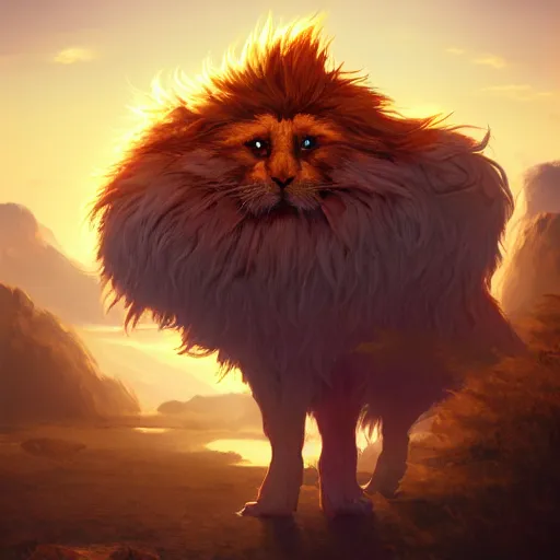 Prompt: colossal fluffy rick, golden hour, fantasy, vivid colors, sharp focus, digital art, hyper - realistic, 4 k, unreal engine, highly detailed, hd, dramatic lighting by brom, trending on artstation