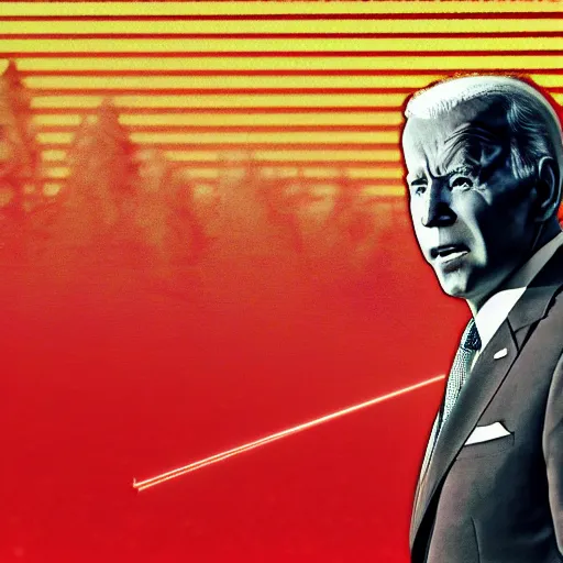 Prompt: god emperor joe biden shooting red lasers out of his eyes. fantasy art. vhs filter effect. film grain. dark.