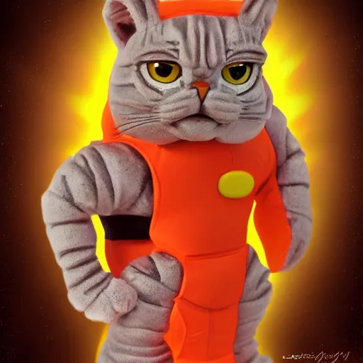 Image similar to garfield as the orange power ranger, digital photography, high detail