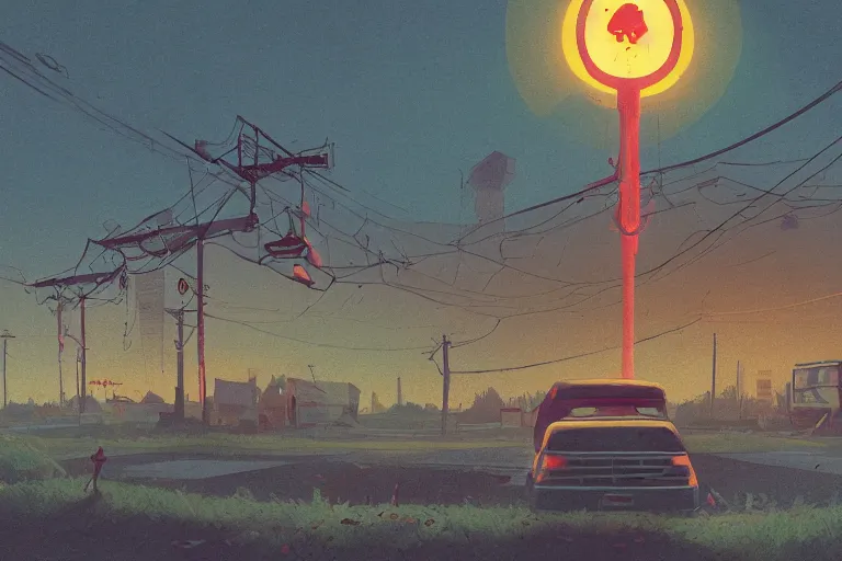 Image similar to drawings in the style of Simon Stalenhag , photographed by Canon EOS, cinematic lighting, natural complexion, extremely high definition shot, aesthetic canon of proportions