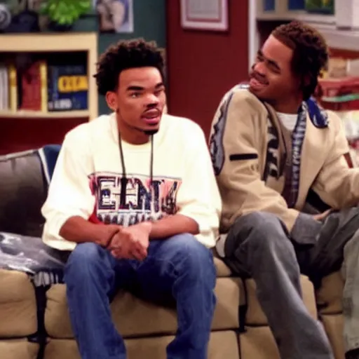 Image similar to a tv still of Chance The Rapper starring as a college student in a 1993 black sitcom