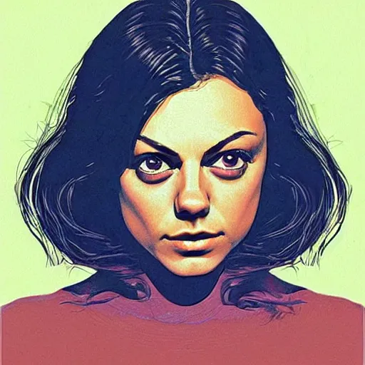 Image similar to “ mila kunis retro minimalist portrait by jean giraud, art of moebius, sharp, smooth face, comic, 8 k ”