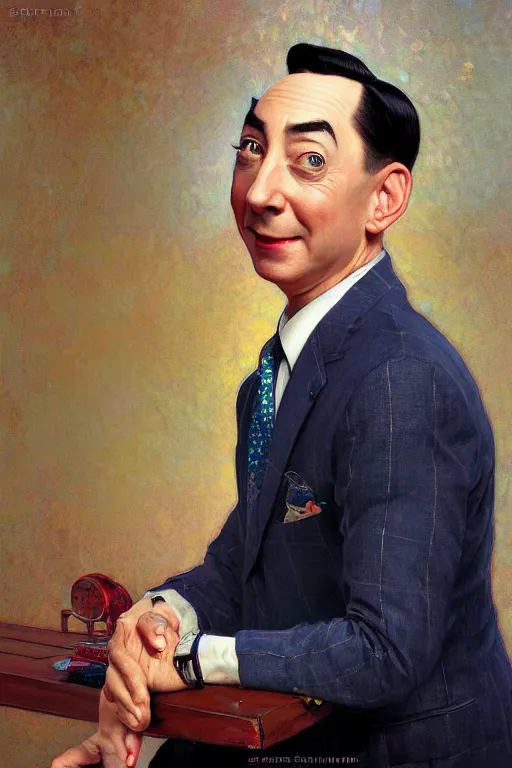 Prompt: Peewee Herman portrait by Stanley Artgerm Lau, greg rutkowski, thomas kindkade, alphonse mucha, loish, norman Rockwell