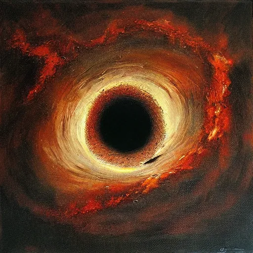 Prompt: expressive dark color intense oil painting of an explosion of a black hole cluster by godmachine, h. g. giger, horror art