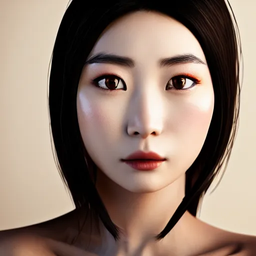 Image similar to photo portrait of beautiful Japanese women with perfect eyes and simetrical face, she have delicate traditional make up, cinematic light, 8k, unreal engine, akira kurosawa style