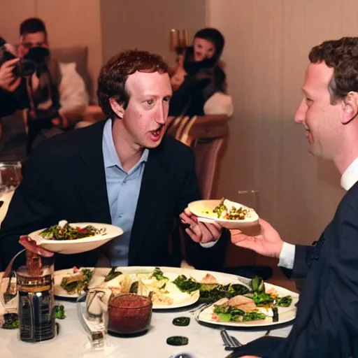 Image similar to Gul dukat eating dinner with Mark Zuckerberg at the four seasons