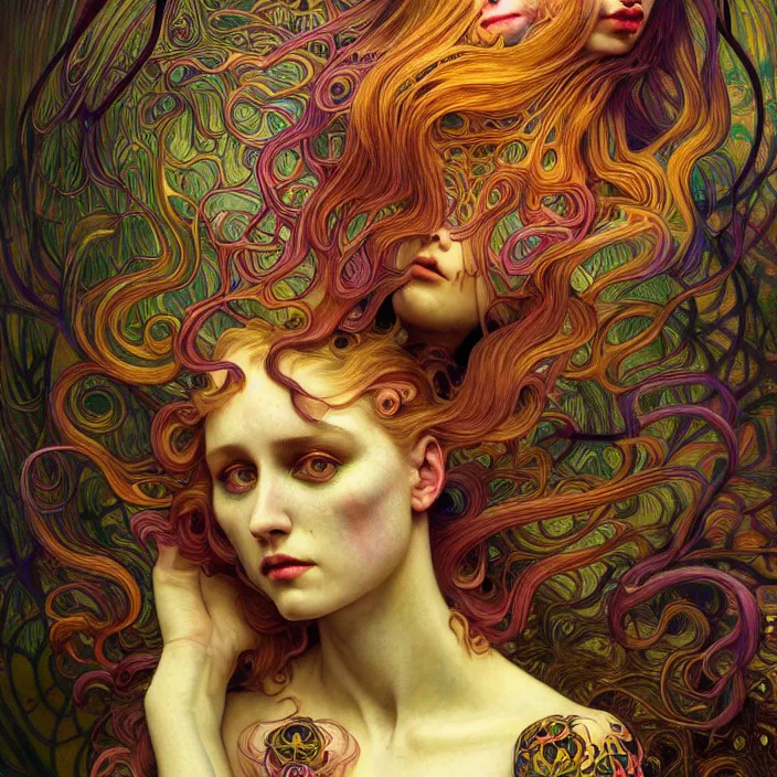 Prompt: extremely psychedelic warped LSD insanity, crazy divergent oddity, diffuse lighting, fantasy, intricate, elegant, highly detailed, lifelike, photorealistic, digital painting, artstation, illustration, concept art, smooth, sharp focus, art by John Collier and Albert Aublet and Krenz Cushart and Artem Demura and Alphonse Mucha