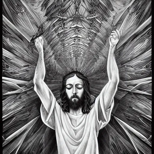 Image similar to the transfiguration of jesus christ, an ultrafine detailed painting by james jean, greyscale, behance contest winner, vanitas, angular, altermodern