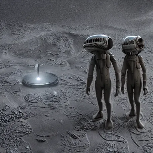 Prompt: aliens that walk with three legs in the cold wastes of pluto, highly detailed, realistic, scifi