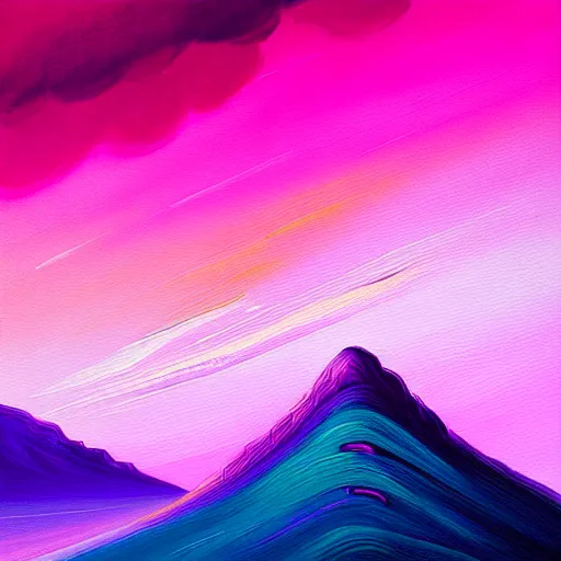 Prompt: a painting of pink and purple swirl effects on a mountain, a detailed painting by alena aenami and hua yan, deviantart, analytical art, detailed painting, high detail