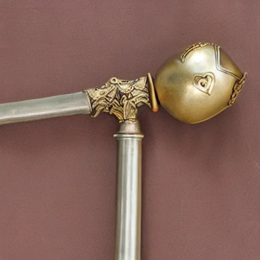 Image similar to medieval single - ball flail weapon with a heart on the handle, detailed product photo