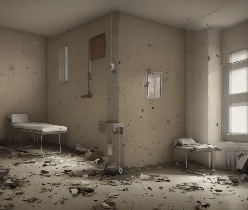 Image similar to Abandoned hospital room, octane render, artstation trending, highly detailded