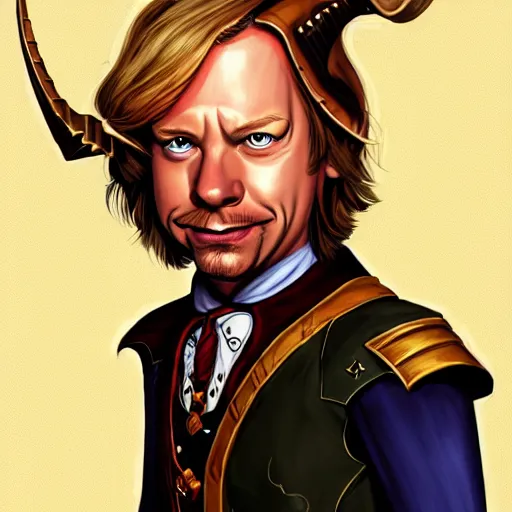 Image similar to a fantasy comic - style full portrait of a halfling maitre'd who looks like david spade, digital illustration by ken taylor and sana takeda and jenny frison, character design, concept art, fine inking lines, vivid colors, dnd, highly detailed!, hd, 4 k, trending on artstation