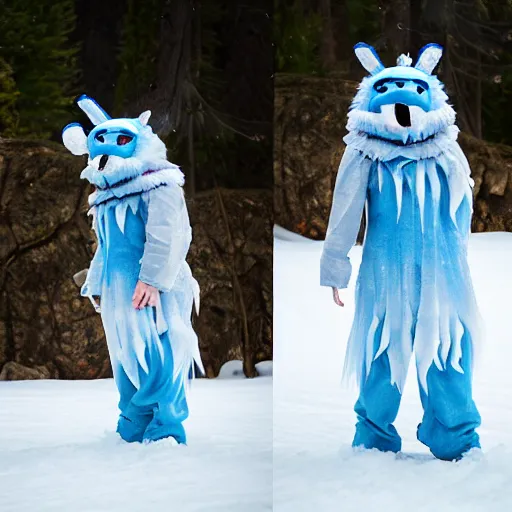 Image similar to fursuit of ice worm, warm costume for cold climate, we'll be married when the ice worms nest again