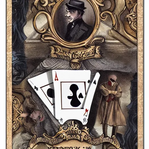 Image similar to jack the ripper playing cards with Sherlock Holmes renaissance style