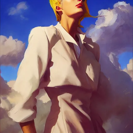 Image similar to greg manchess portrait of customer service cloud strife, medium shot, asymmetrical, profile picture, organic painting, sunny day, matte painting, bold shapes, hard edges, street art, trending on artstation, by huang guangjian and gil elvgren and sachin teng