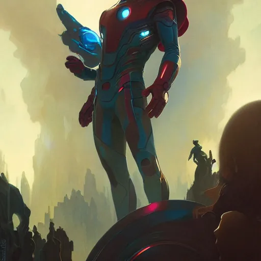 Image similar to all the avengers combined into one being, stephen bliss, greg rutkowski, loish, rhads, beeple, makoto shinkai, tom bagshaw, alphonse mucha, sharp focus, art by artgerm and greg rutkowski, stanley kubrick, backlit, harsh overhead sunlight,