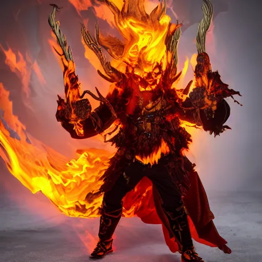 Image similar to ragnaros the firelord wielding burning skull as a mask, full body 8 k