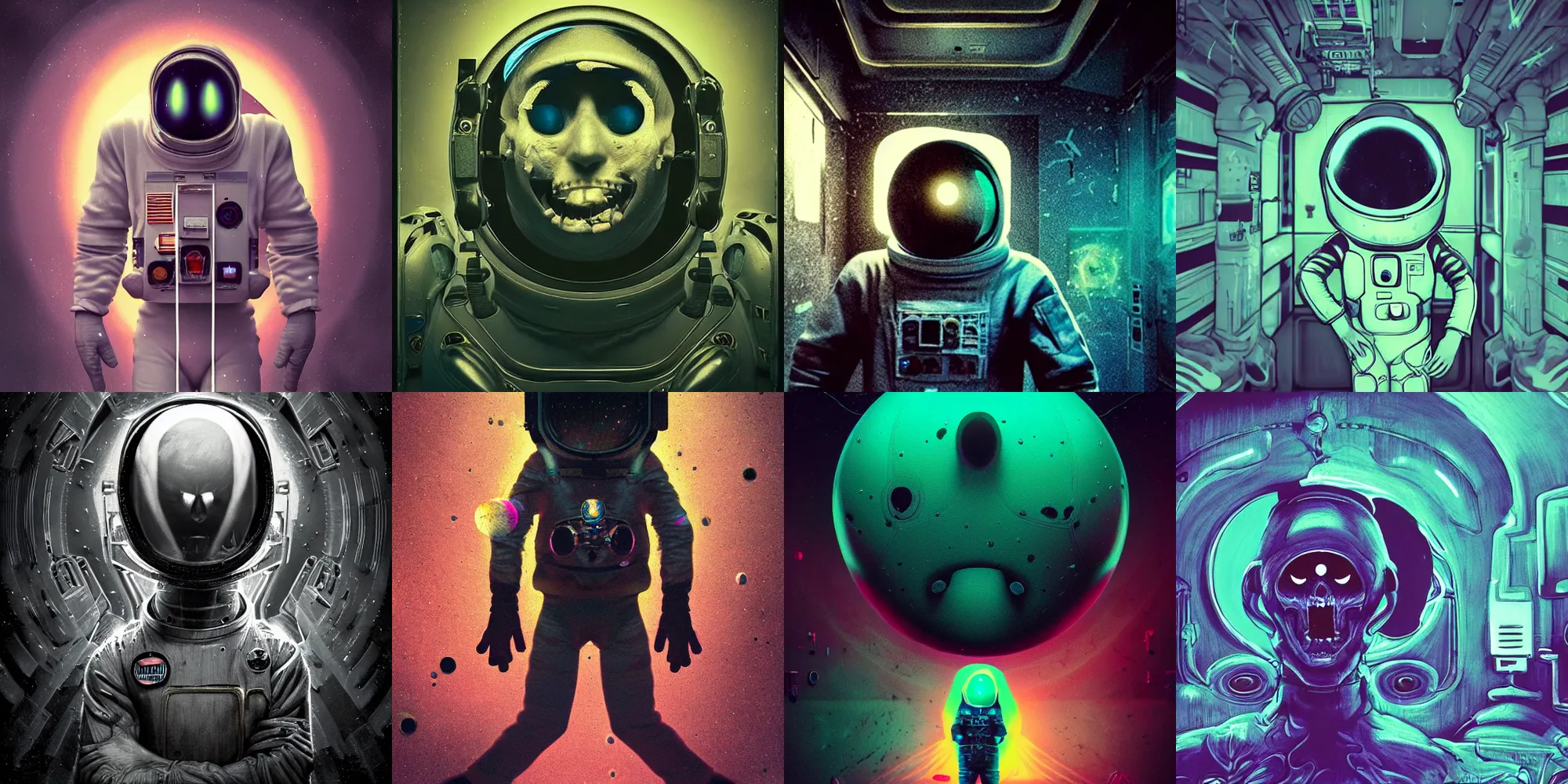 Prompt: creepy dark astronaut, horror poster 9 0 s, cosmic horror, abstract, ghostly, arcade, duotone, poltergeist, lets get weird, intricate, elegant, highly detailed, smooth, sharp focus, unreal engine 5, raytracing, in the style of beeple and mike winkelmann, ultraviolet colors,