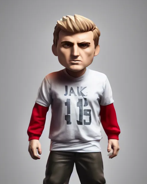 Image similar to !dream full body 3d render of Jake Paul II as a funko pop, studio lighting, white background, blender, trending on artstation, 8k, highly detailed