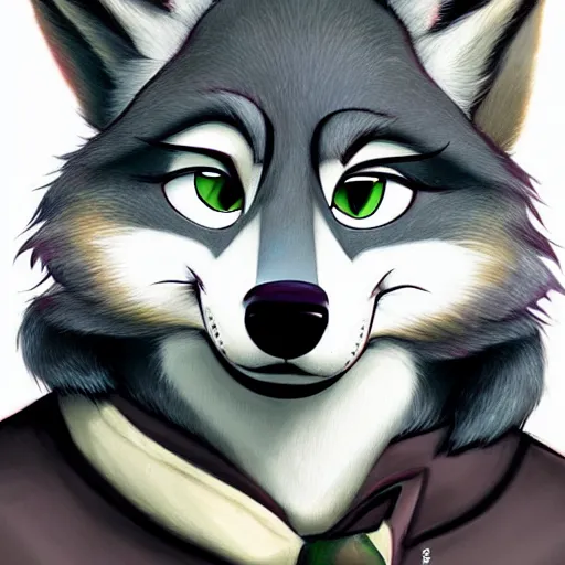 Image similar to beautiful furry art of wolf in smoking, high quality, detailed, zootopia style