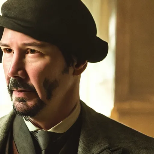 Image similar to Keanu reeves in Peaky Blinders very detail 4K quality super realistic