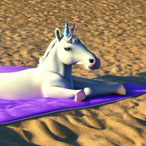 Prompt: a photograph of a real unicorn on a sun bed at the beach, photorealistic, highly detailed, 4k, hd