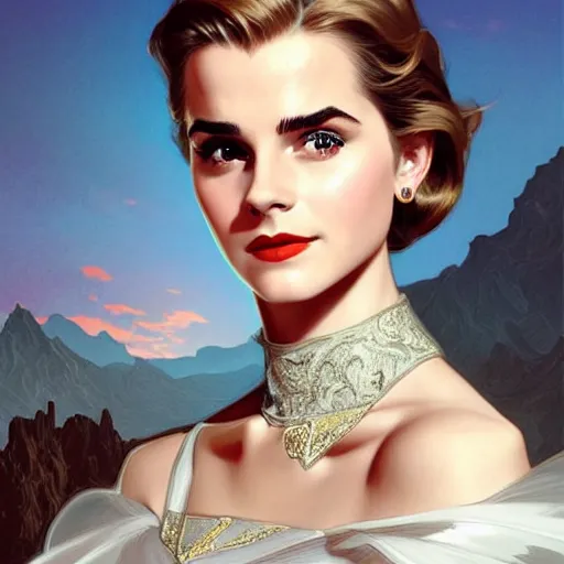 Prompt: A combination of Grace Kelly's and Emma Watson's faces as Super Girl, western, D&D, fantasy, intricate, elegant, highly detailed, digital painting, artstation, concept art, matte, sharp focus, illustration, art by Artgerm and Greg Rutkowski and Alphonse Mucha